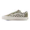 green and white checkerboard women's vans shoe with white sidestripe and white sole