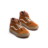 brown toddler vans mte sk8-hi with zipper back, brown sole and white sidestripe