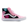 pink and black glitter vans toddler and kids sk8-hi zip-up with glitter flower detail and white sole