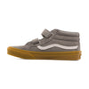 grey vans kids velcro sk8-mid with white strip and gum soles