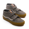 grey vans kids velcro sk8-mid with white strip and gum soles