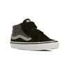 black and grey vans kids sk8-mid with velcro straps, grey sidestripe and white sole