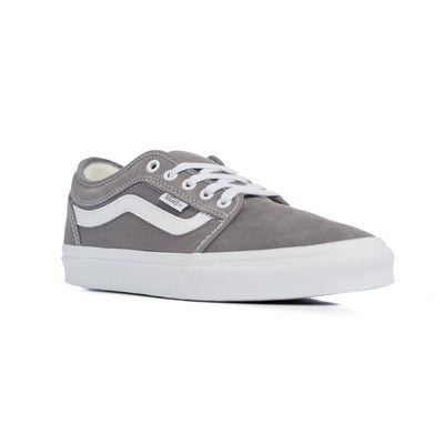 grey vans chukka men's sake shoes with white sidestripe and white sole