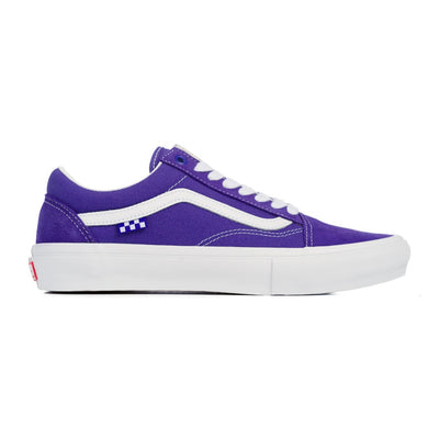 purple vans men's old skool skate shoe with white sidestripe and white sole