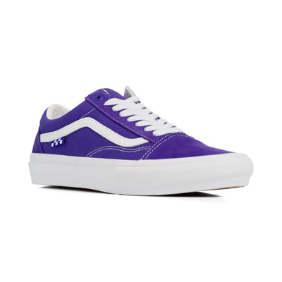 purple vans men's old skool skate shoe with white sidestripe and white sole