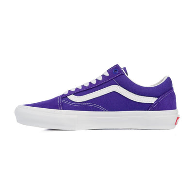 purple vans men's old skool skate shoe with white sidestripe and white sole