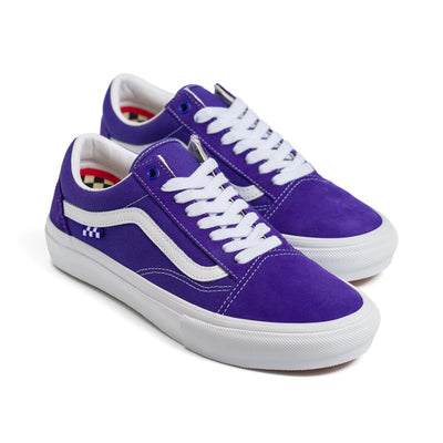 purple vans men's old skool skate shoe with white sidestripe and white sole