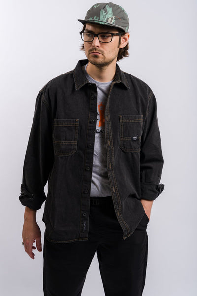 black denim shirt jacket from vans with button front