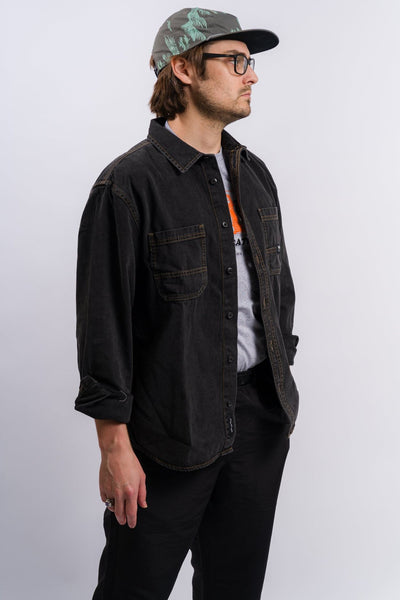 black denim shirt jacket from vans with button front