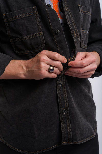 black denim shirt jacket from vans with button front