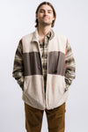 white and brown vans men's fleece zip-up vest with orange detail