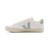 white leather veja women's campo with matcha green logo and off white sole