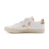 white leather veja recife with velcro straps, gold details and off white sole