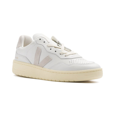 white leather Veja women's v-90 with off detail and sole