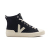 black high top veja women's sneaker with off white logo and sole