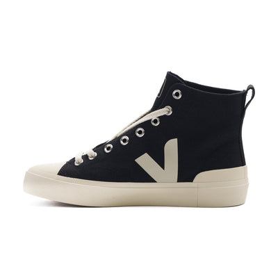 black high top veja women's sneaker with off white logo and sole