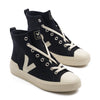 black high top veja women's sneaker with off white logo and sole