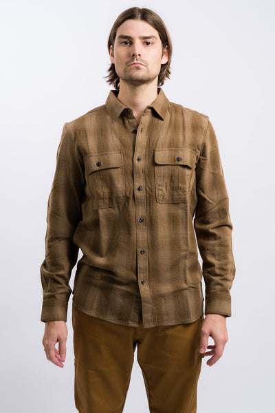 brown plaid volcom flannel men's shirt