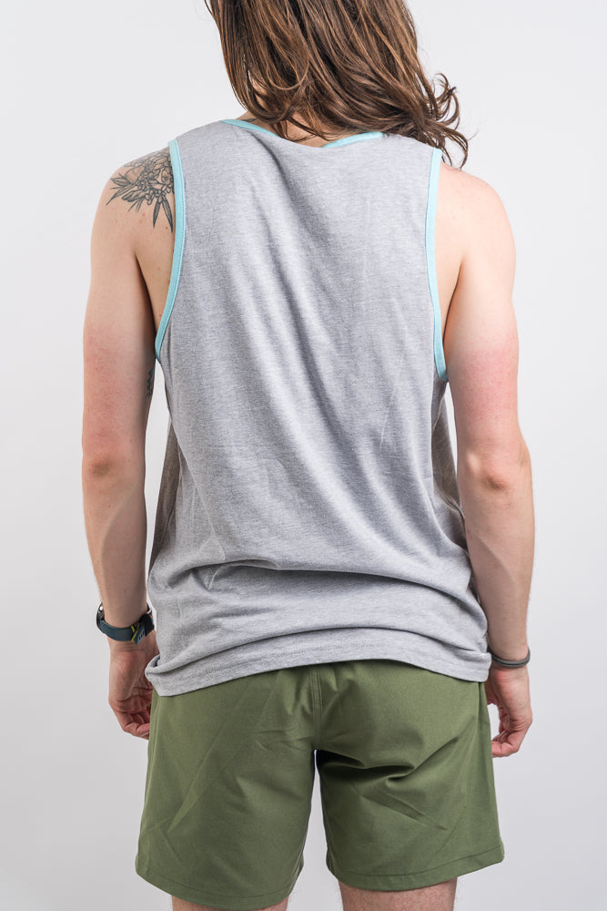 grey tank top with the swell-o-phonic jackson mississippi logo and blue outline