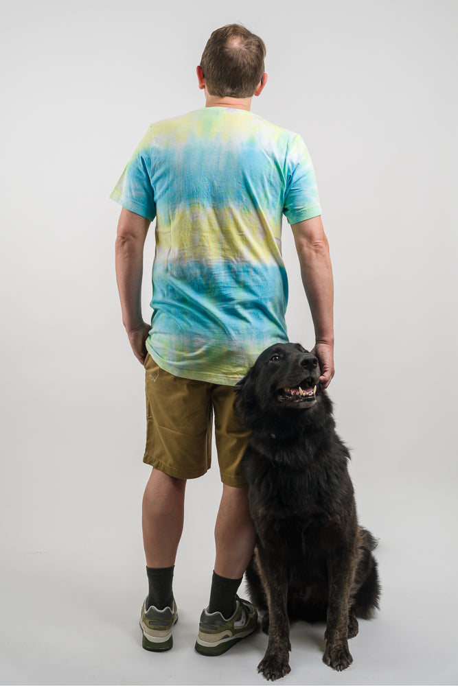 Hand Dyed tee shirt featuring the slogan Hug your peeps Tie Dye Tee
