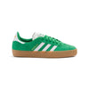 green adidas skateboarding gazelle adv with 3 white stripes and a gum sole