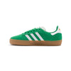 green adidas skateboarding gazelle adv with 3 white stripes and a gum sole