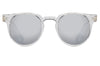 clear frame spitfire teddy boy sunglasses with silver mirror lenses