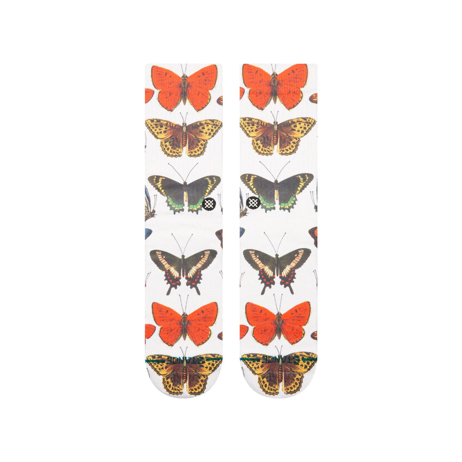 white stance women's crew socks with butterfly pattern