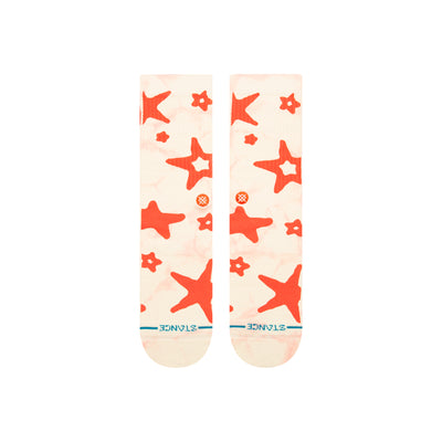 cream colored stance women's crew socks with red stars