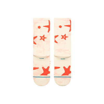 cream colored stance women's crew socks with red stars