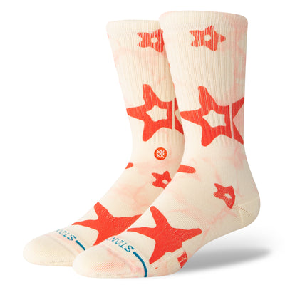 cream colored stance women's crew socks with red stars