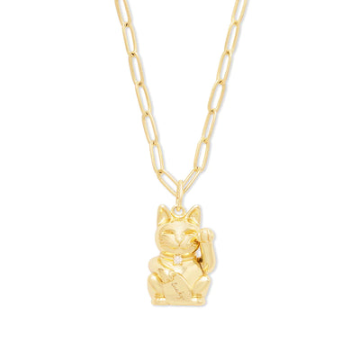 Wanderlust + Co. Lucky Cat Gold Necklace