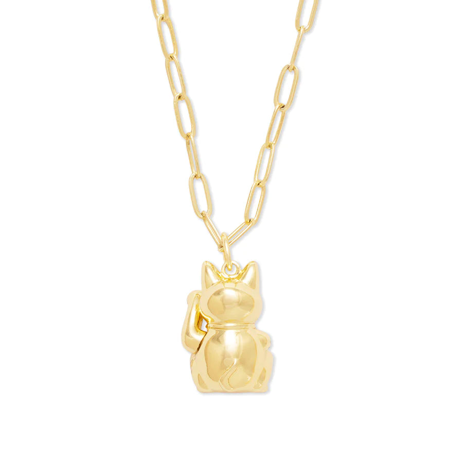 Wanderlust + Co. Lucky Cat Gold Necklace