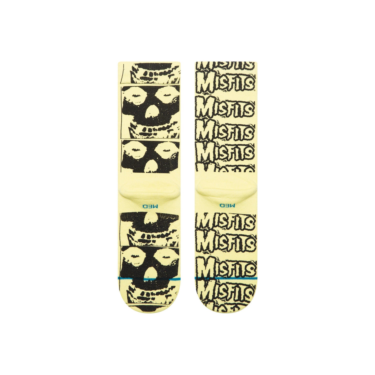 Pair of stance x misfits collection socks with graphic design on a white background