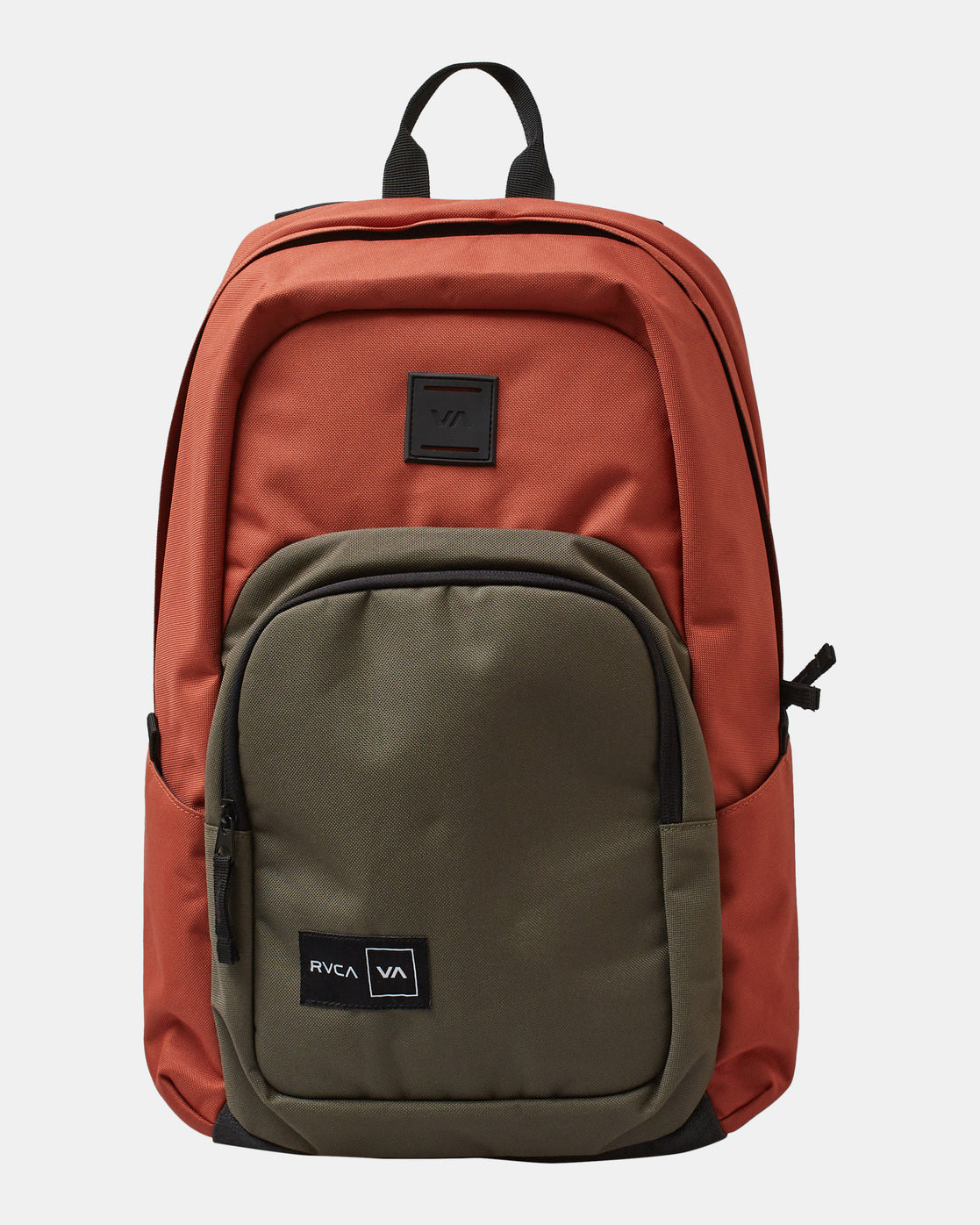 orange backpack with green front pocket rvca