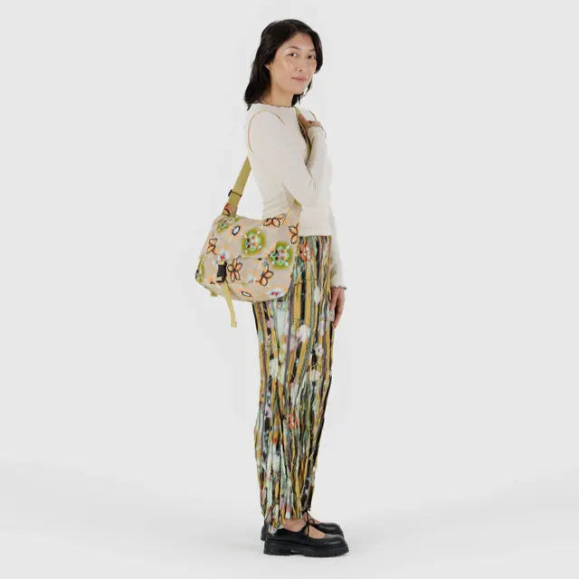 floral stitched baggu nylon messeger bag