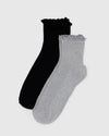 Baggu Lettuce Edge Sock Set of 2 - Heather Grey & Black