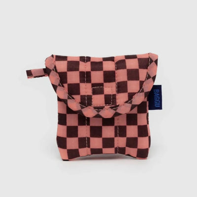 pink checkered baggu earbud case