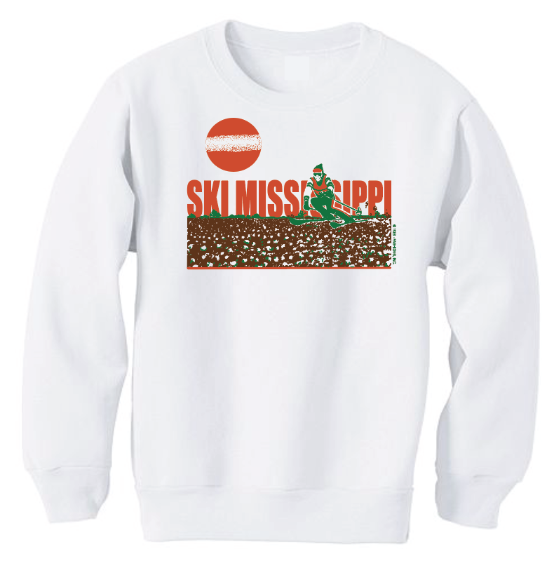 crew neck sweatshirt featuring the ski mississippi logo in green brown and orange