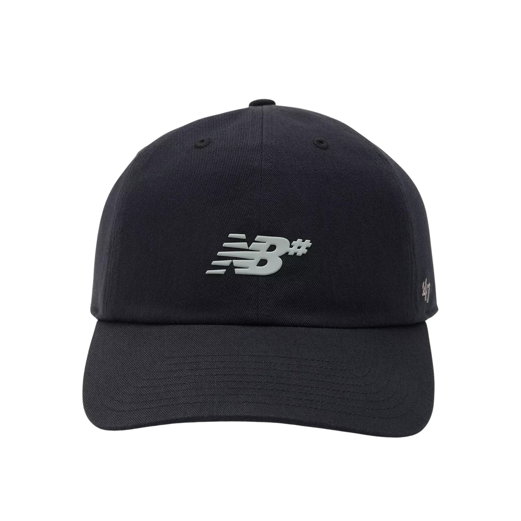 Black new balance numeric clean up hat with a logo on a white background