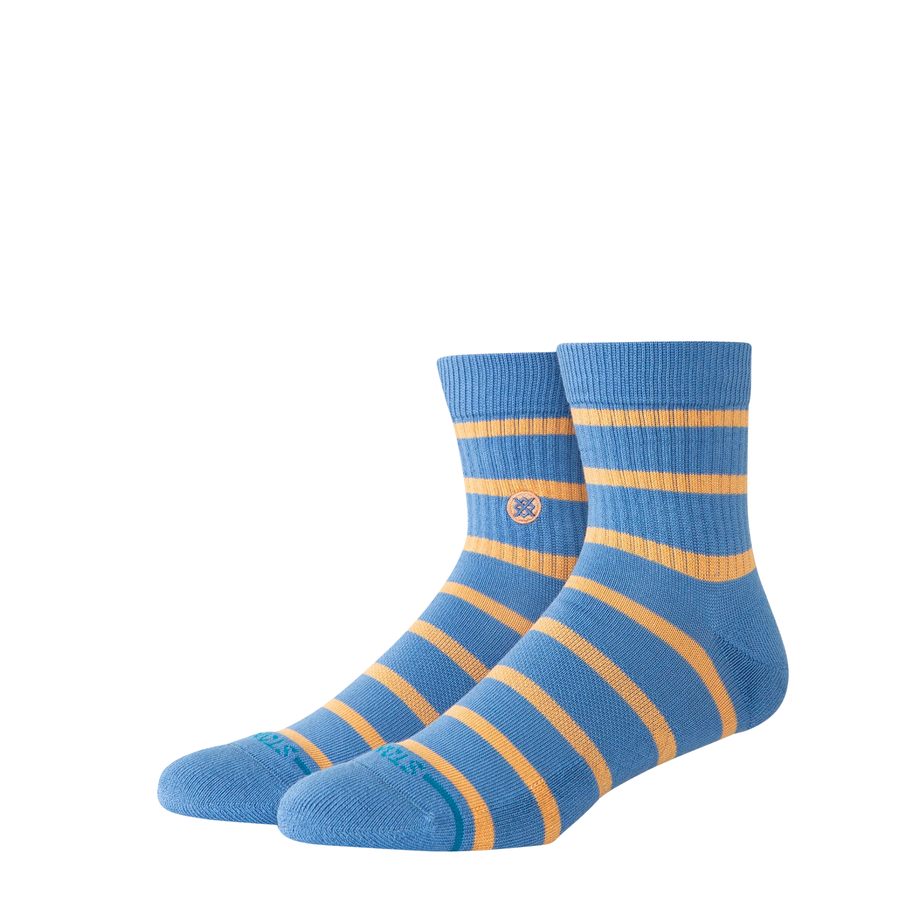 blue stance cooper quarter height socks with orange stripes