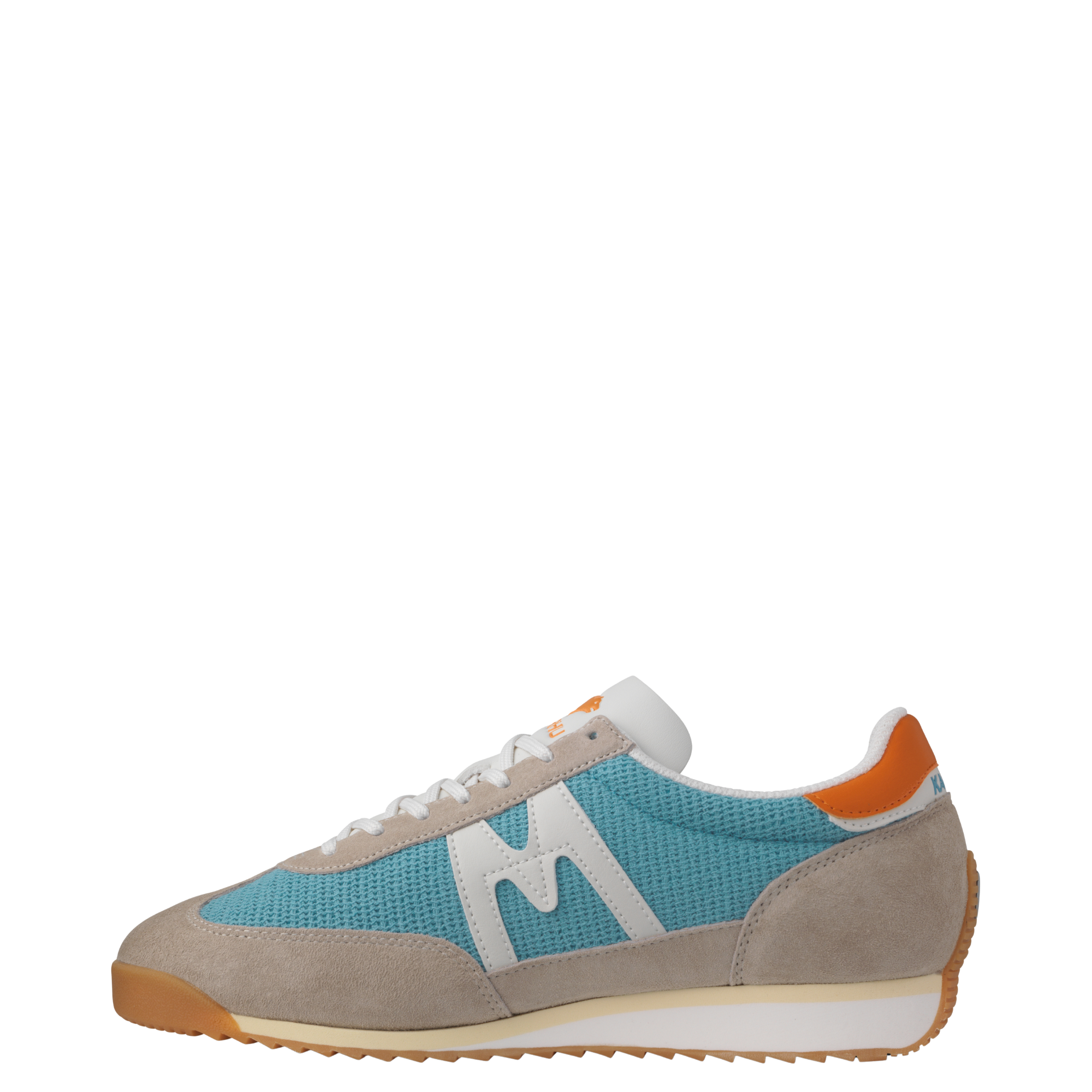 Karhu flower pack mestari women's Sneaker with a blue and beige design with orange accents on a white background