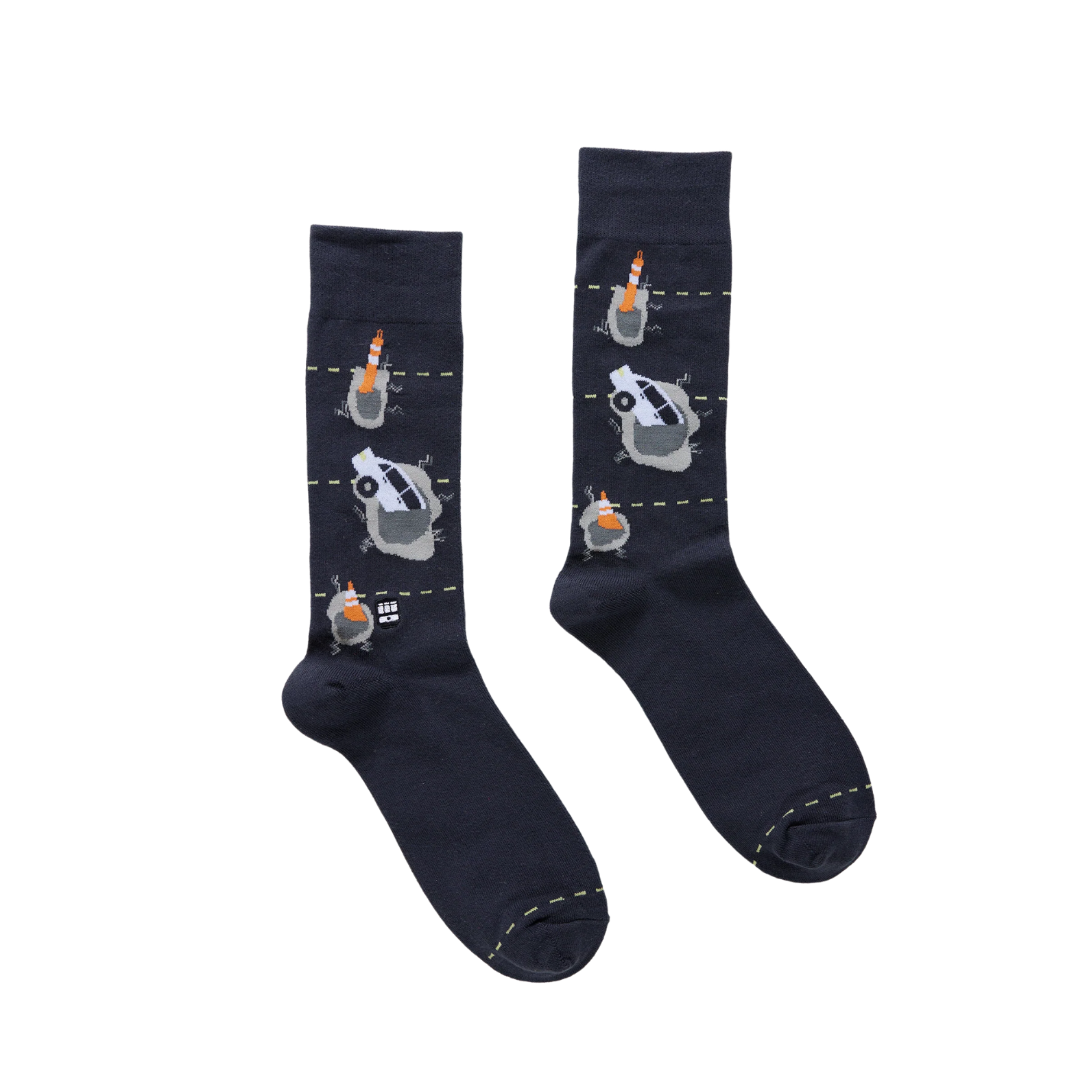 Pair of dark blue bonfolk pothole socks on a white background