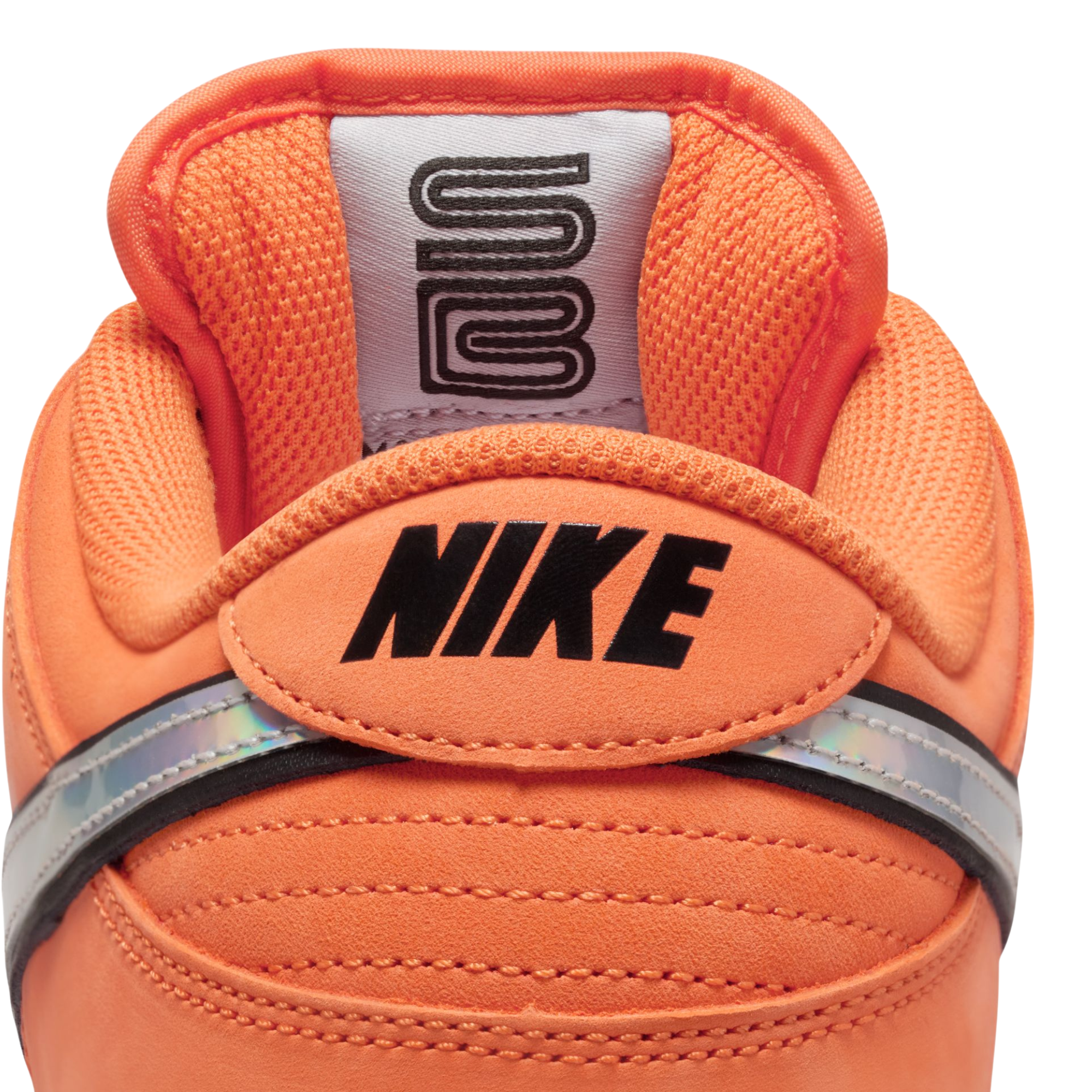 Orange and brown nike sb dunk low pro muni fast pass sneaker with a colorful swoosh logo on a white background