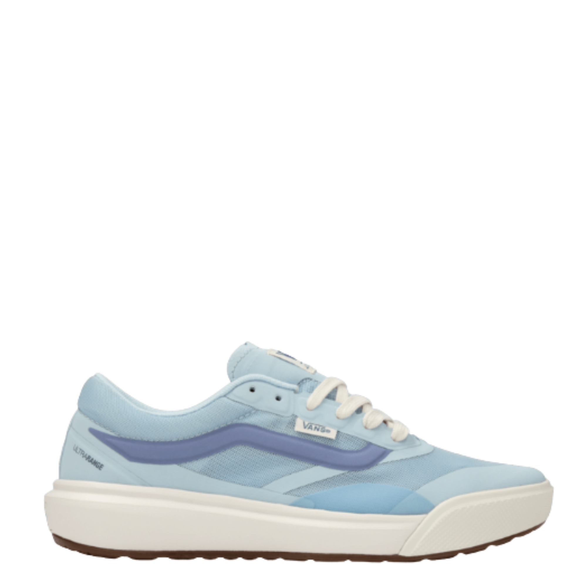 Light blue vans untrarange rapidweld sneaker with white laces on a white background