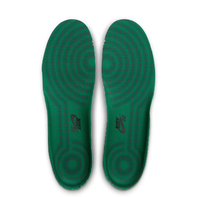 grey nike sb x nocturnal air force 1 with green swoosh and black and green sole on a white background