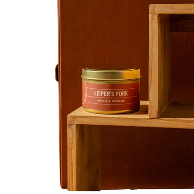 scent library by laurel merchantile Candle with leipers fork label on a white background