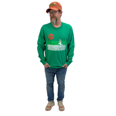 kelly Green long-sleeve shirt with ski mississippi graphic design on a white background