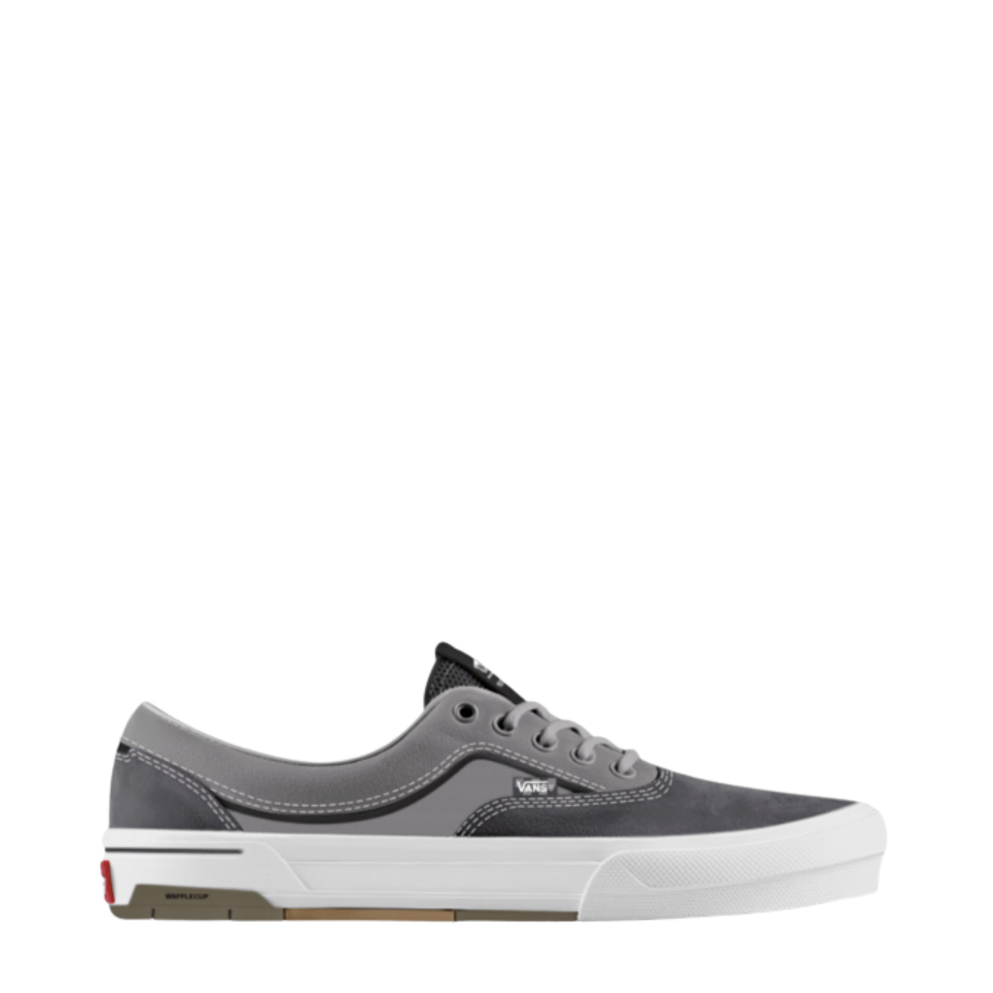 grey vans mens era wafflecup skate shoe with white sole on a white background