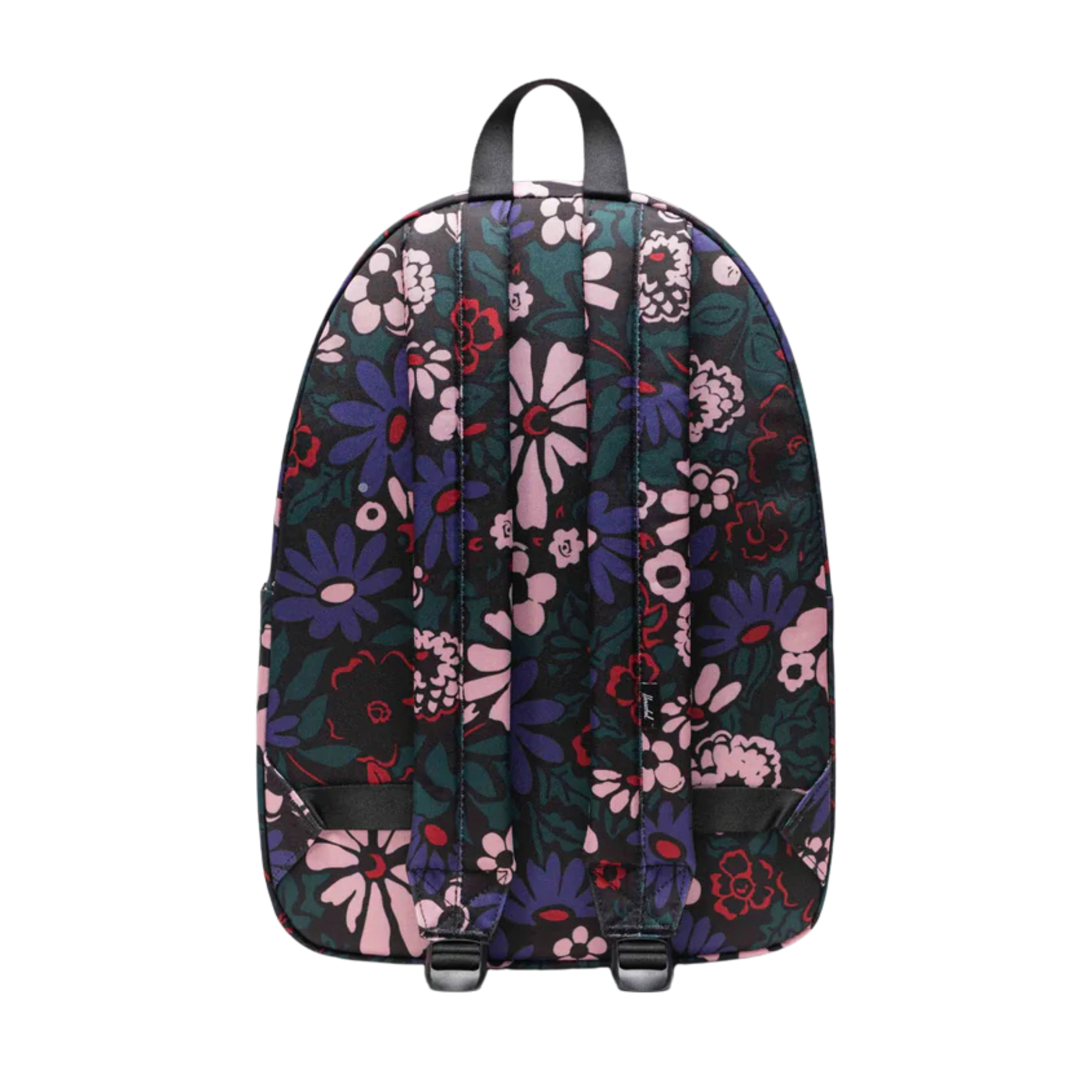 Floral-patterned herschel classic backpack with Herschel logo on a white background